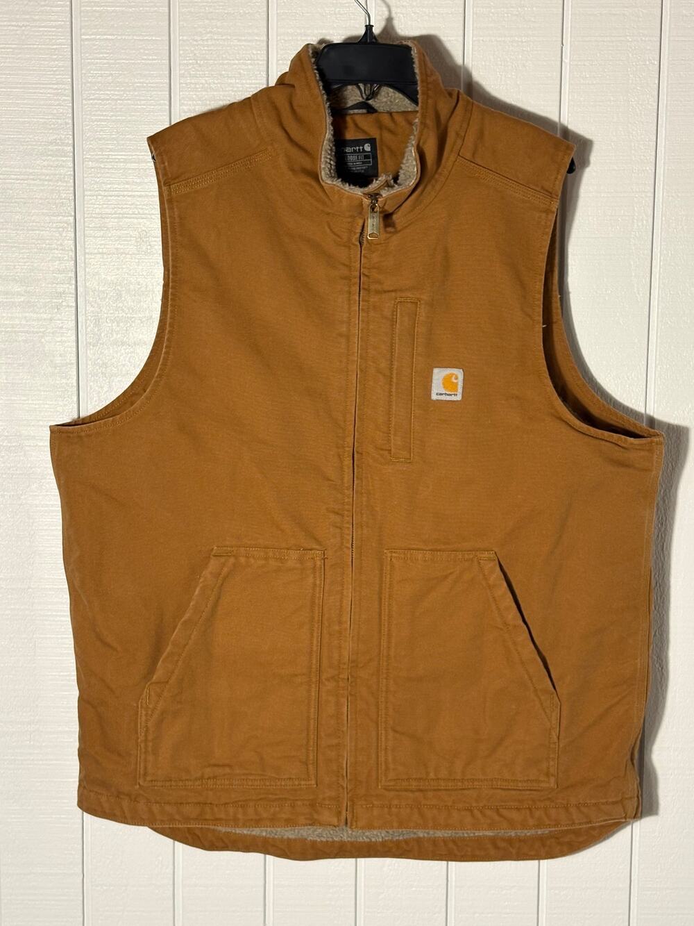 Carhartt 104277 Men's Large Tall Brown Sherpa Lined Duck Workwear Vest